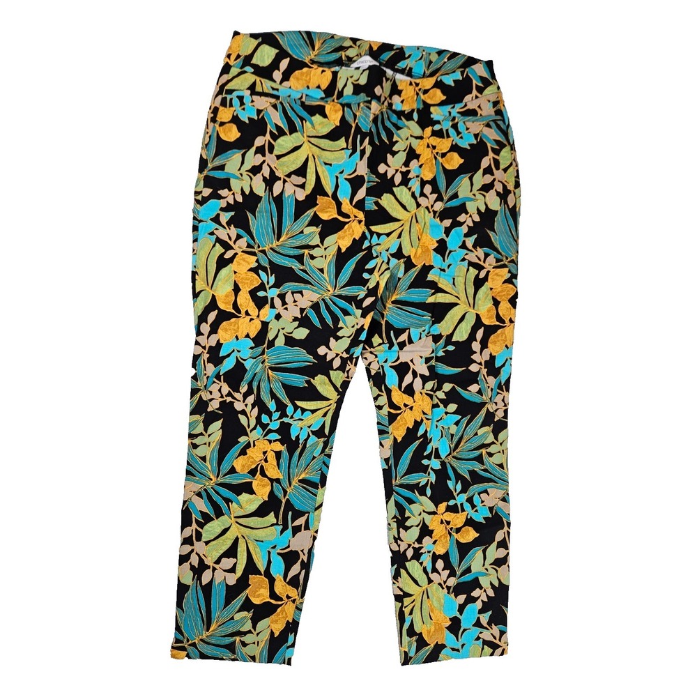 Chico's Capri Pants Womens Size 14 Black Tropical Floral Pull On Stretch Crop
